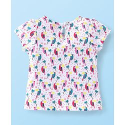 Babyhug Cotton Knit Short Sleeves Inner Tee with Corduroy Frock Parrot Printed  - Yellow