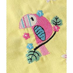 Babyhug Cotton Knit Short Sleeves Inner Tee with Corduroy Frock Parrot Printed  - Yellow