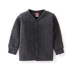 Babyhug Cotton Full Sleeves Front Open Thermal Vest With Solid Colour - Dark Grey
