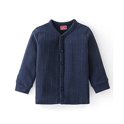 Babyhug Full Sleeves Front Open Solid Color Thermal Wear - Dark Navy Blue