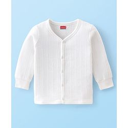 Babyhug Front Open Full Sleeves Thermal Vest  Solid Color - White