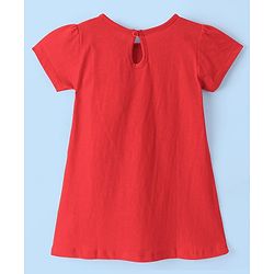 Babyhug Knit Half Sleeves Frocks Strawberry Printed with Bow Applique - White & Red