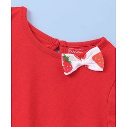Babyhug Knit Half Sleeves Frocks Strawberry Printed with Bow Applique - White & Red