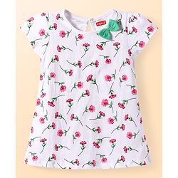 Babyhug Cotton Knit Half Sleeves Frocks With Floral Print Pack of 2 - White & Green