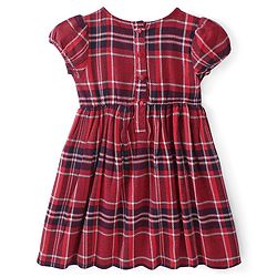 Babyhug Cotton Yarndyed Half Sleeves Checkered Dress with Headband - Red