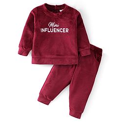 Babyhug Full Sleeves Winter Wear Set Mini Influences Print - Maroon