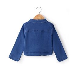 Babyhug Cotton Spandex Knit Floral Printed Singlet Frock with Full Sleeves Denim Jacket - Blue