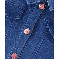 Babyhug Cotton Spandex Knit Floral Printed Singlet Frock with Full Sleeves Denim Jacket - Blue