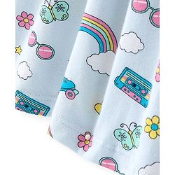 Babyhug Cotton Spandex Knit Floral Printed Singlet Frock with Full Sleeves Denim Jacket - Blue