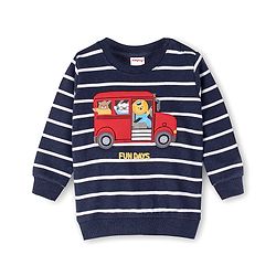 Babyhug Cotton Knit Full Sleeves Sweatshirt With Bus Graphics & Applique - Navy Blue
