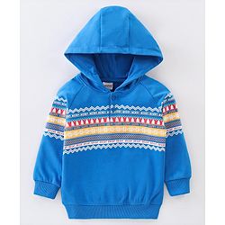Babyhug Cotton Knit Full Sleeves Hooded Sweat Shirt With Text Design - Blue