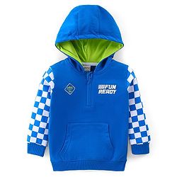 Babyhug Cotton Full Sleeves Sweatshirt With Zipper & Hood & Checks Print - Blue