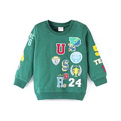 Babyhug Cotton Knit Full Sleeves Sweatshirt with Embroidered Badges - Dark Green