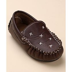 Cute Walk by Babyhug Formal & Partywear Slip On Hand Stitched Design Shoes - Brown