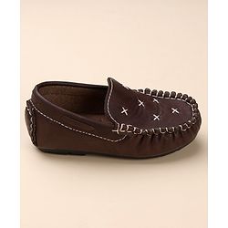 Cute Walk by Babyhug Formal & Partywear Slip On Hand Stitched Design Shoes - Brown