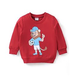 Babyhug Cotton Knit Full Sleeves Sweatshirts with Lion Graphics - Red