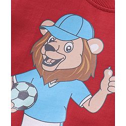 Babyhug Cotton Knit Full Sleeves Sweatshirts with Lion Graphics - Red