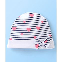 Babyhug 100% Cotton Cap Mittens And Booties Heart Printed - White