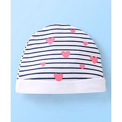 Babyhug 100% Cotton Cap Mittens And Booties Heart Printed - White