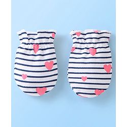 Babyhug 100% Cotton Cap Mittens And Booties Heart Printed - White