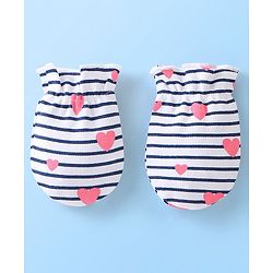 Babyhug 100% Cotton Cap Mittens And Booties Heart Printed - White