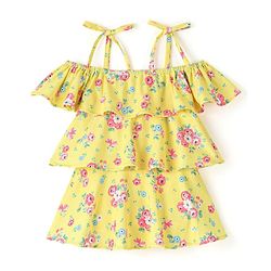Babyhug Off Shoulder Sleeves Swimsuit Frock Floral Print - Yellow