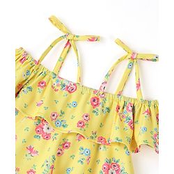 Babyhug Off Shoulder Sleeves Swimsuit Frock Floral Print - Yellow