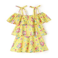 Babyhug Off Shoulder Sleeves Swimsuit Frock Floral Print - Yellow