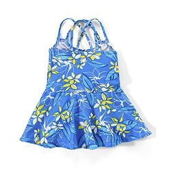 Babyhug Sleeveless Frock Style Swimsuit Floral Print - Blue