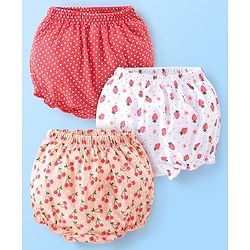 Babyhug Cotton Bloomers Polka Dots & Fruits Printed Pack of 3 - Multicolour