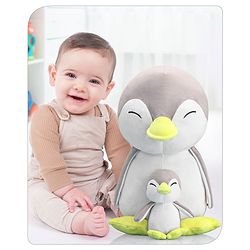 Babyhug Mother Baby Penguin Soft Toy Grey - Height 45 cm