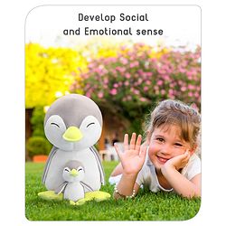 Babyhug Mother Baby Penguin Soft Toy Grey - Height 45 cm