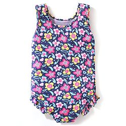 Babyhug Sleeveless V Cut Swimsuit Floral Print - Black