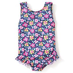 Babyhug Sleeveless V Cut Swimsuit Floral Print - Black