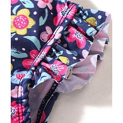 Babyhug Sleeveless V Cut Swimsuit Floral Print - Black