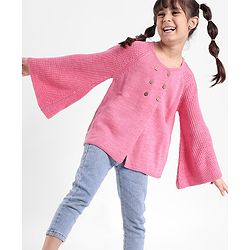 Babyhug Knit Full Sleeves Solid Color Shrug - Dark Pink