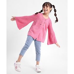 Babyhug Knit Full Sleeves Solid Color Shrug - Dark Pink