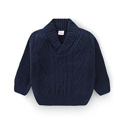Babyhug Full Sleeves Sweater with Cable Knit Design - Navy