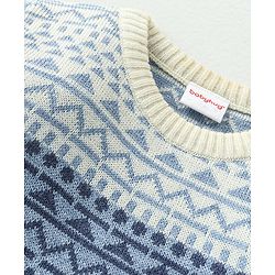 Babyhug Knit Full Sleeves Sweater With Pyramid Print  - Blue