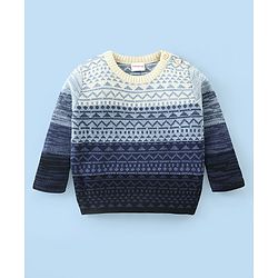 Babyhug Knit Full Sleeves Sweater With Pyramid Print  - Blue