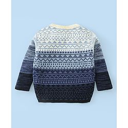 Babyhug Knit Full Sleeves Sweater With Pyramid Print  - Blue