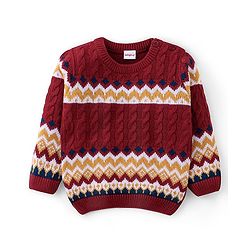 Babyhug Full Sleeves Sweater With Chevron Design - Maroon