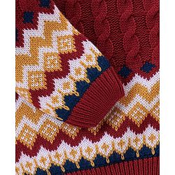 Babyhug Full Sleeves Sweater With Chevron Design - Maroon