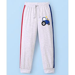 Babyhug Cotton Knit Full Length Lounge Pants Tractor Print - Grey