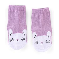 Cutewalk By Babyhug Anti Bacterial Ankle Length Socks Cat Print Pack Of 3 - Pink & Violet