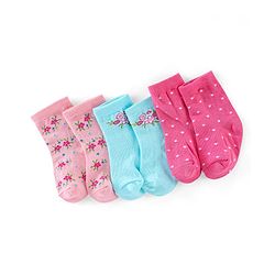 Cutewalk By Babyhug Anti Bacterial Ankle Length Socks Floral & Polka Dots Print Pack Of 3 - Pink & Blue