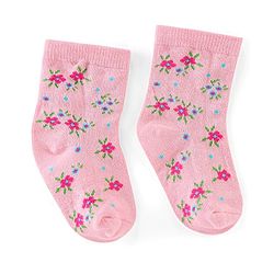 Cutewalk By Babyhug Anti Bacterial Ankle Length Socks Floral & Polka Dots Print Pack Of 3 - Pink & Blue
