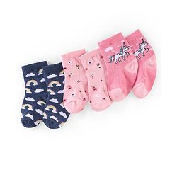 Cutewalk By Babyhug Anti Bacterial Ankle Length Socks Unicorn & Cloud Print Pack Of 3 - Pink & Blue