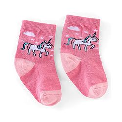 Cutewalk By Babyhug Anti Bacterial Ankle Length Socks Unicorn & Cloud Print Pack Of 3 - Pink & Blue