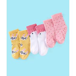 Cute Walk by Babyhug Non Terry Anti Bacterial Ankle Length Socks Kitty Design Pack of 3 - Pink White & Yellow